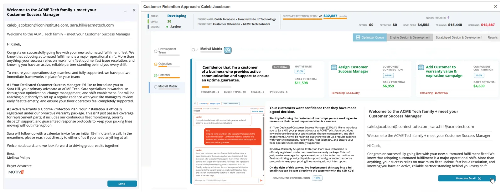 Customer Development approach drafting a customer success introduction email for a new customer from known buyer motives